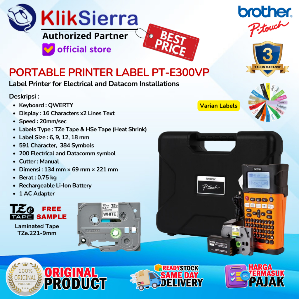 BROTHER Printer Label P-Touch PT-E300VPDiscontinue Di ganti PT-E310BT /Handheld Electrician E300 VP