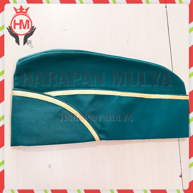 Penutup Kepala Topi Mutz Hijau List Kuning Topi Muts Warna Hijau Tua Militer - Harapan Mulya
