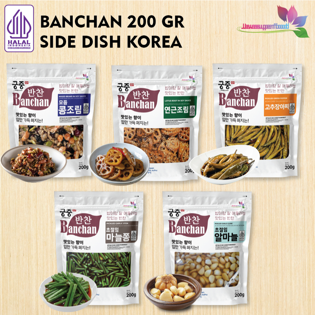 

BANCHAN SIDE DISH KOREAN FOOD 200 GR / KIMCHI \ BEANS KACANG \ LOTUS \ CABE \ GARLIC BAWANG PUTIH HALAL