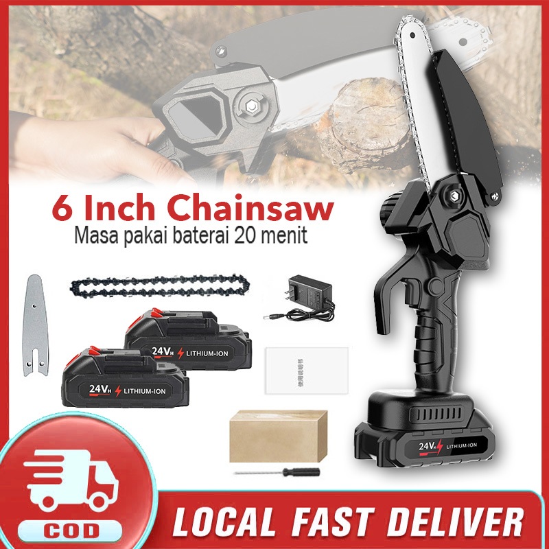 COD-Chainsaw mini 6 Inch Chainsaw Chain Saw Cordless 2 baterai 6 Inch Chainsaw Cordless Chainsaw Ger