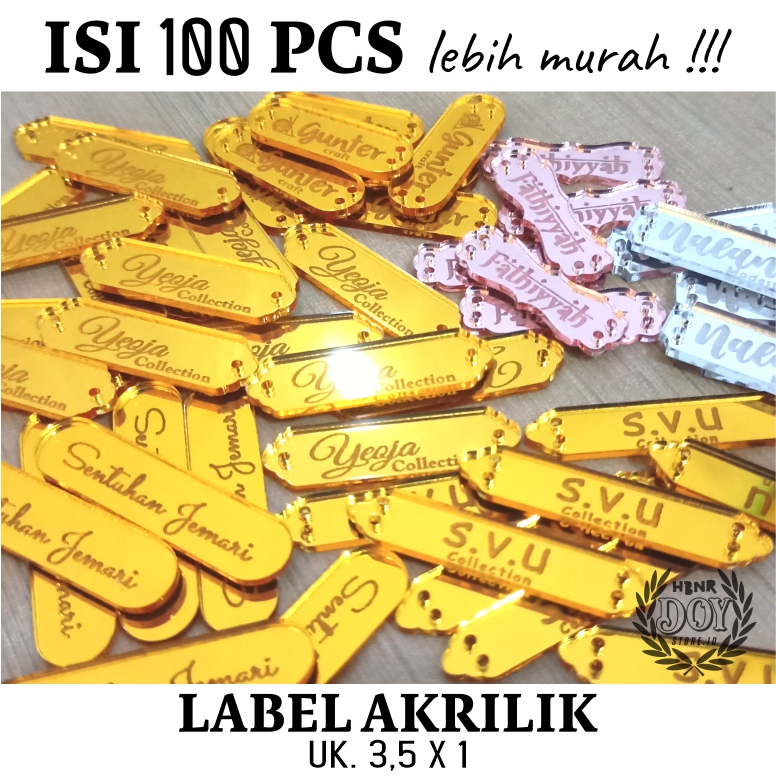 Label Akrilik | 3,5x1 cm | Merk Akrilik | Label Hijab | Label Akrilik Costum termurah | per 100 pcs