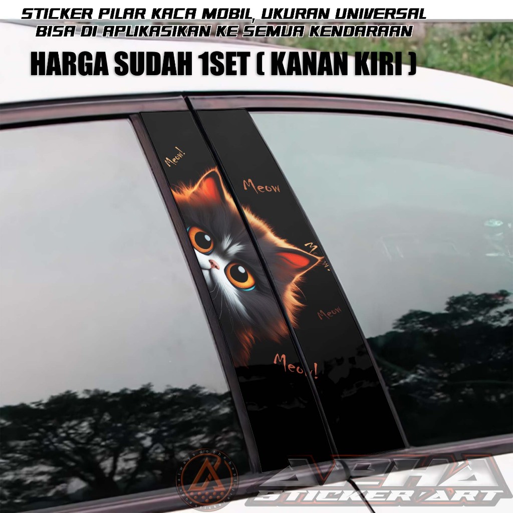 Sticker Pilar Pintu Mobil Universal Cat Lovers Kucing, Sudah Dapat 2 Sticker Kanan Kiri