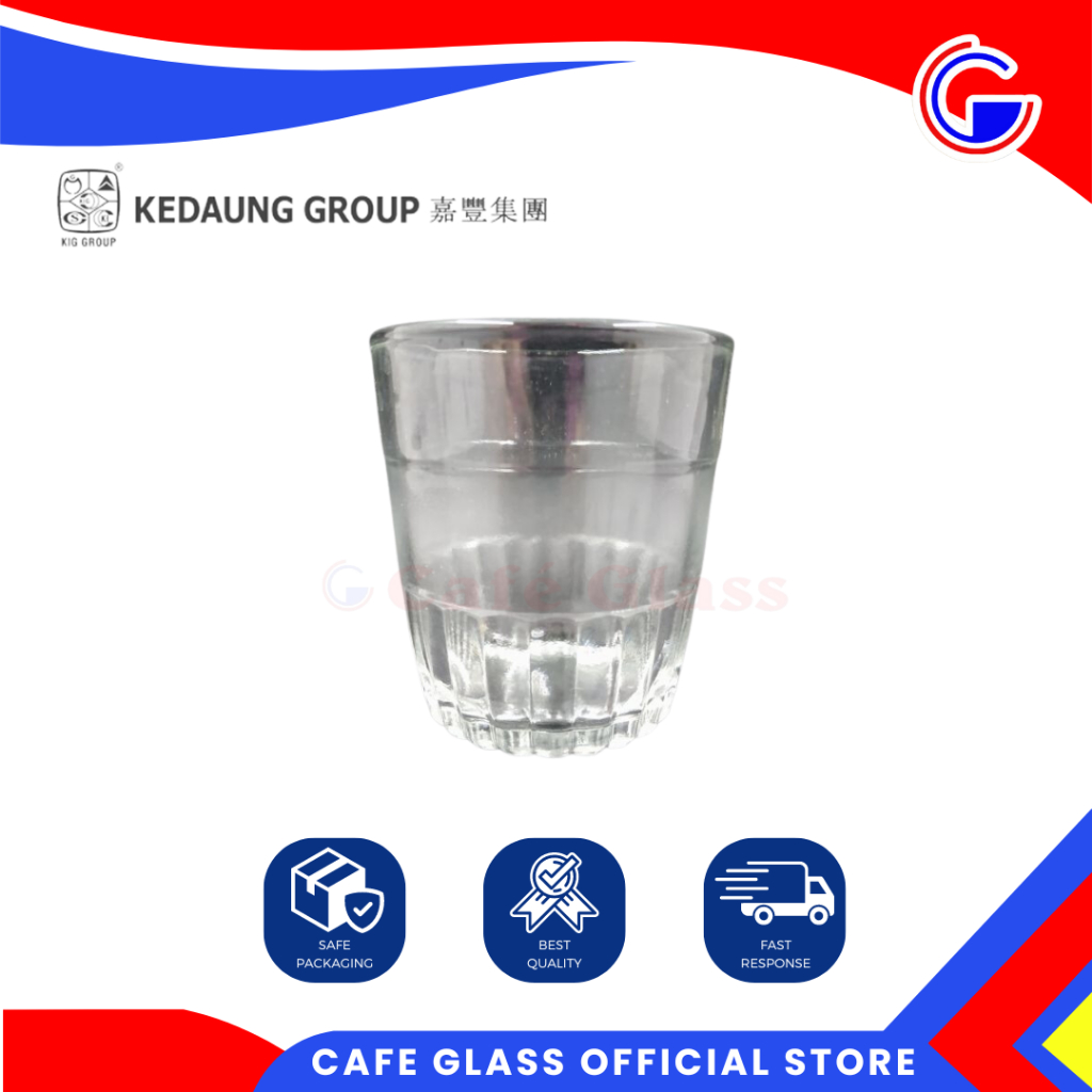 Gelas Kaca Kedaung Texture Garis Set 12 Pcs - Gelas Pendek Minum Teh Es Kopi Warkop Restoran Tebal L