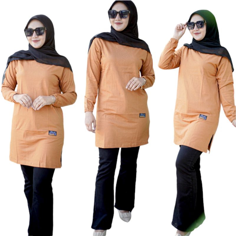 TUNIK POLOS LENGAN KERUT BAHAN KATUN KOMBET 20S PANJANG