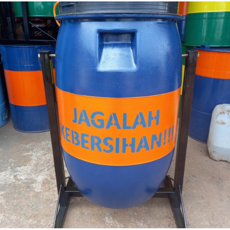 tong sampah drum plastik 60 liter lengkap tiang