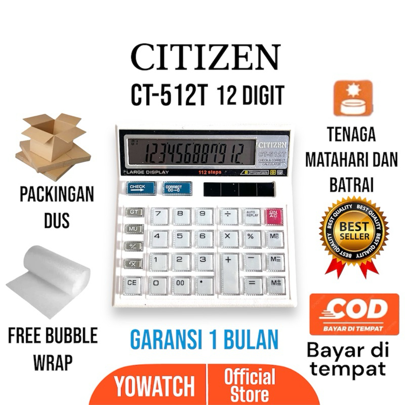 

Kalkulator ClTlZEN Ct-512T | Calculator Alat Hitung,Meja,Warung dan Kantor | 12 Digit Terdapat Pelindung Tombol Bahan Halus