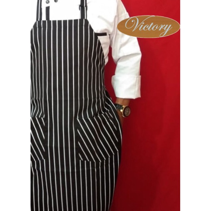 Sale Celemek masak  Apron masak motif garis  Celemek kain motif garis
