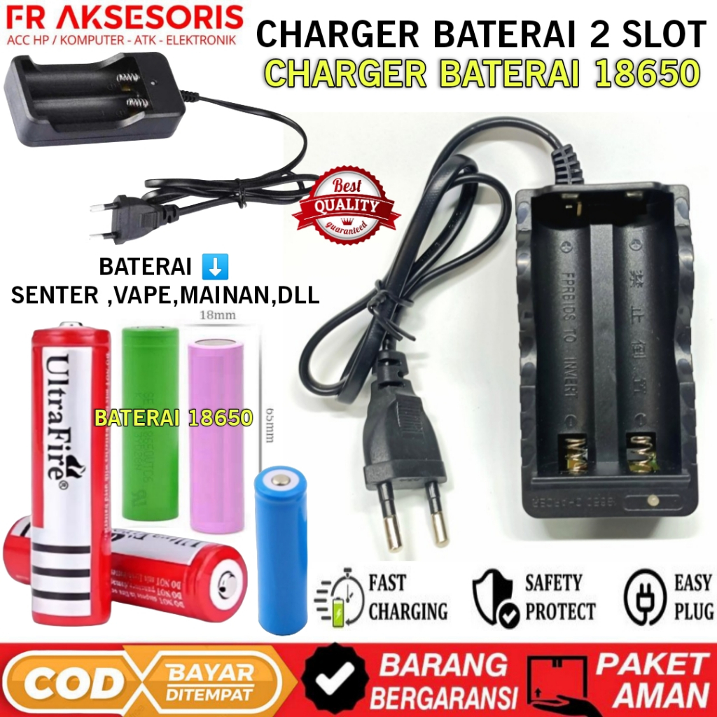 CHARGER BATERAI 18650 2 SLOT CAS BATERAI SENTER POWERBANK MAINAN CHARGER BATERAI 2 SLOT 18650