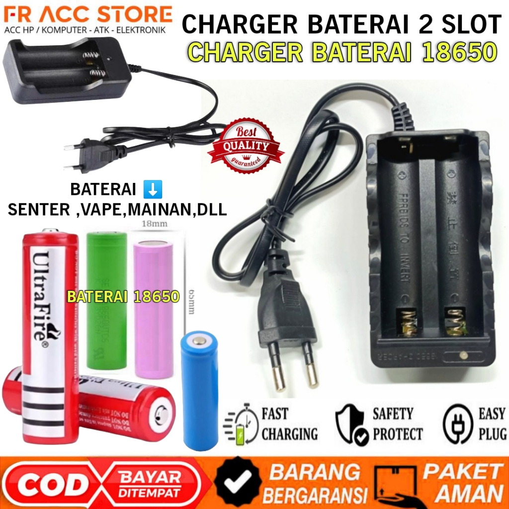 CHARGER BATERAI 18650 2 SLOT CAS BATERAI SENTER POWERBANK MAINAN CHARGER BATERAI 2 SLOT 18650