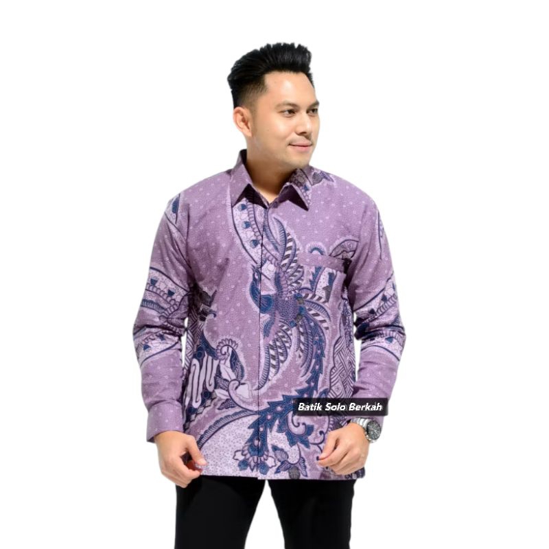 WAKATOBI UNGU Baju Batik Katun Lapis FURING Hem Atasan Baju Kemeja Batik Pria Lengan Panjang Batik C