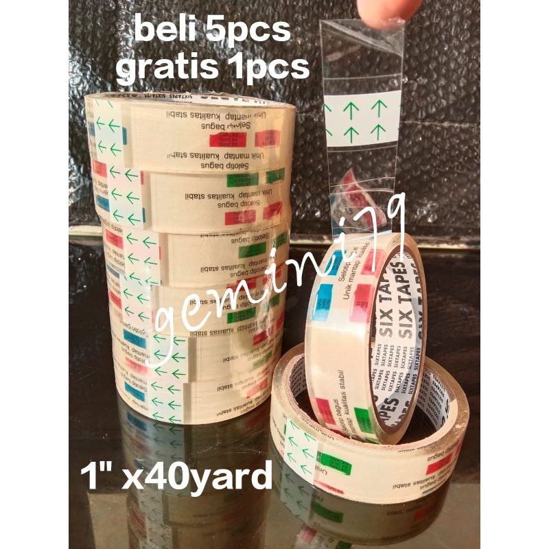

beli 5pcs gratis 1pcs lakban opp super clear 1" x 40yard