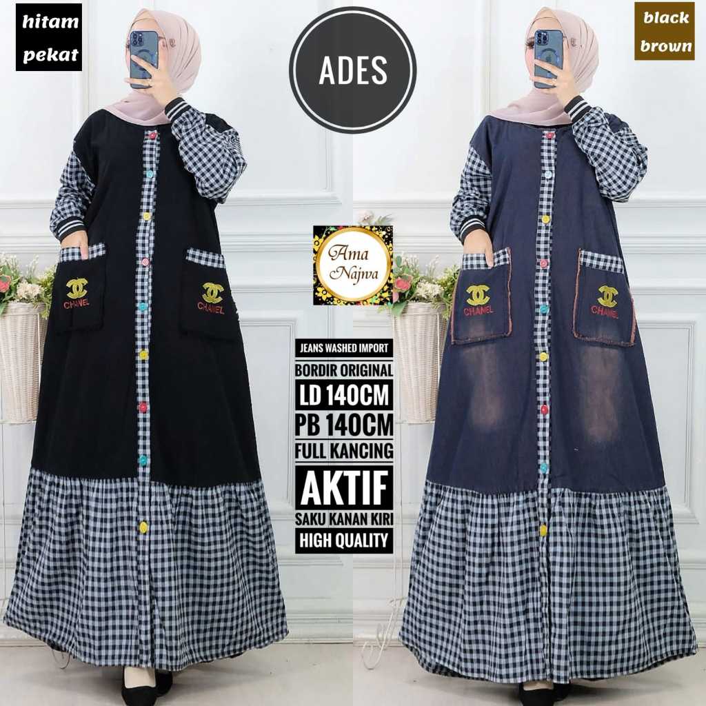 Gamis Wanita Terbaru bahan Import matt Jeans Wash HQ Ld140cm Bahan Nyaman Dipakai mix Katun Original
