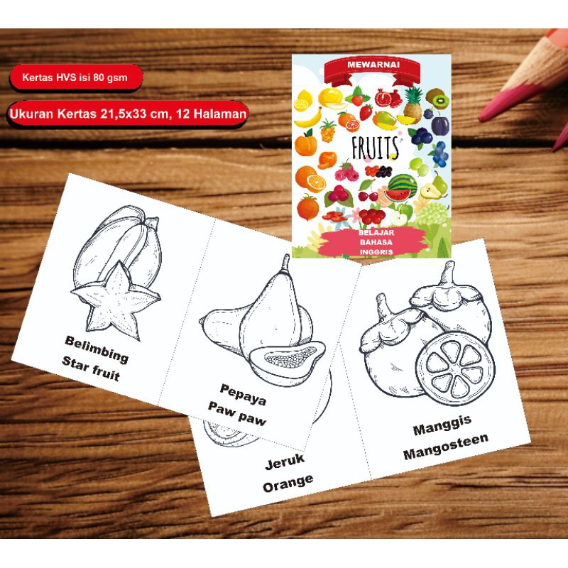 

BUKU KREATIF MEWARNAI ANAK PAUD & TK. Tema mewarnai buah.
