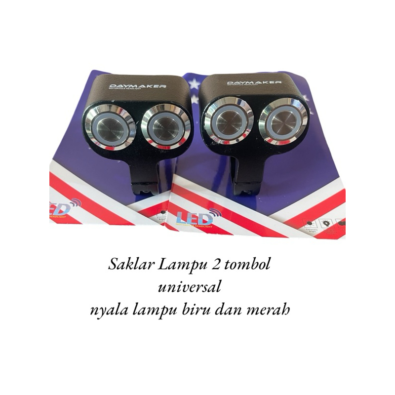 Saklar Stang Motor LED 2 Tombol On Off Nyala Biru Merah Universal
