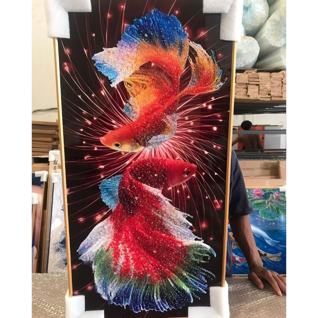 Lukisan Dinding Diamond Crystal Painting 5 D Bentuk Persegi Frame Warna Gold / Black Gambar Motif Ik