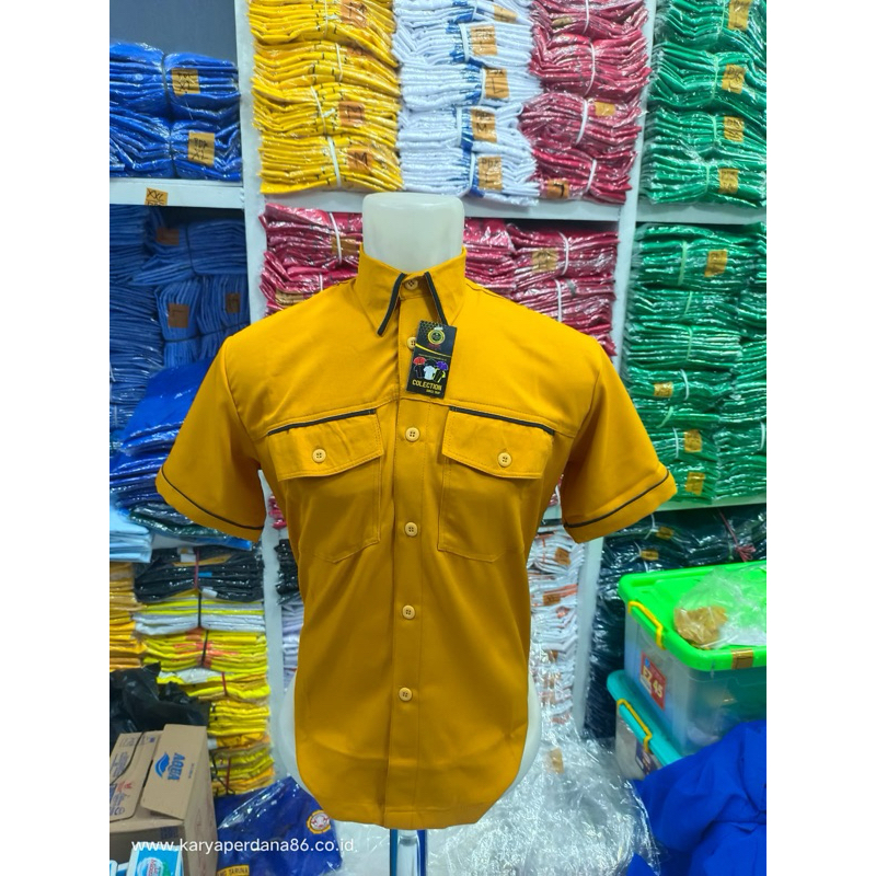 Kemeja kerja kantong 2, Kemeja mustard lengan pendek, kemeja mustard