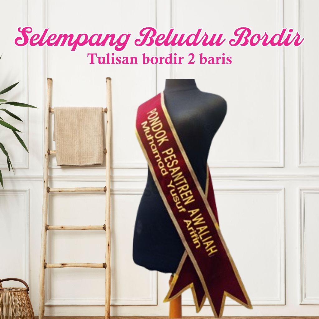 Selempang Beludru Tulisan Bordir 2 Baris Selempang Wisuda Shash Graduation