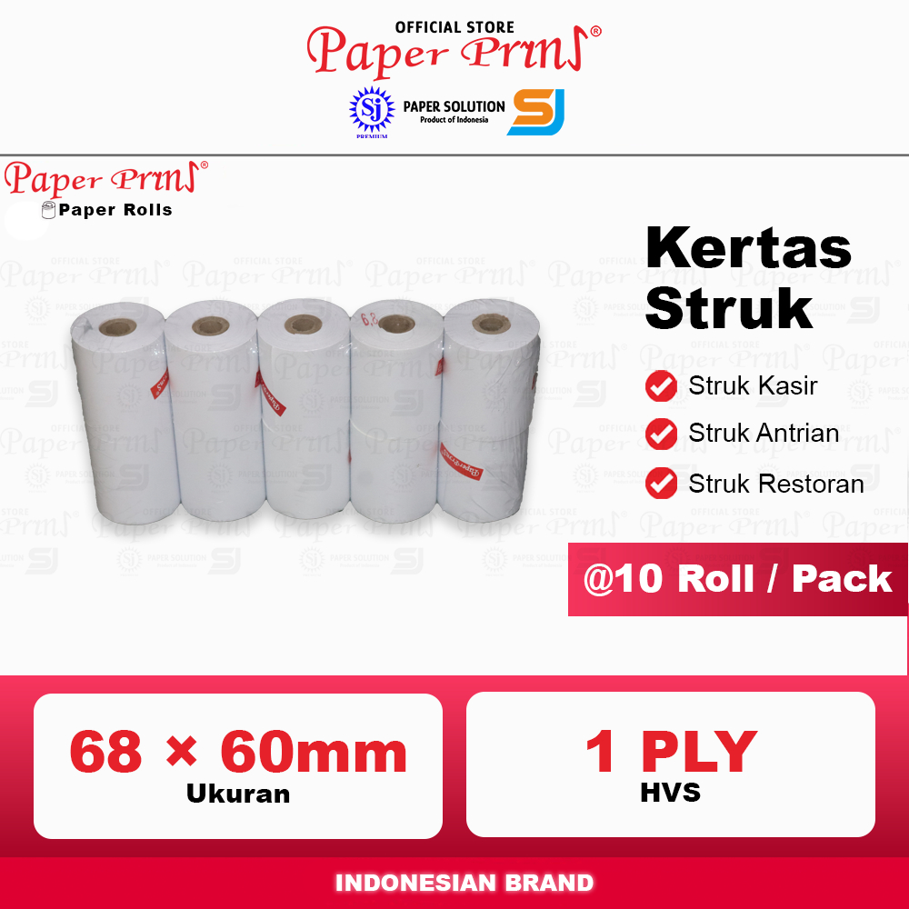 

Kertas Struk Kasir Register Roll HVS Paperpryns 1PLY 68 x 60mm (@10 Roll)