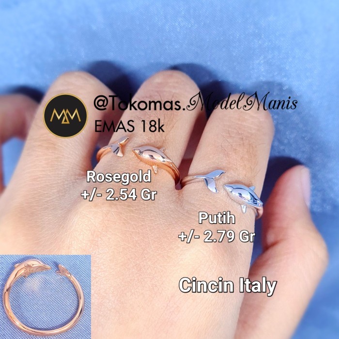 Cincin Italy Dolphin Emas Putih Rosegold 750 kadar 18k