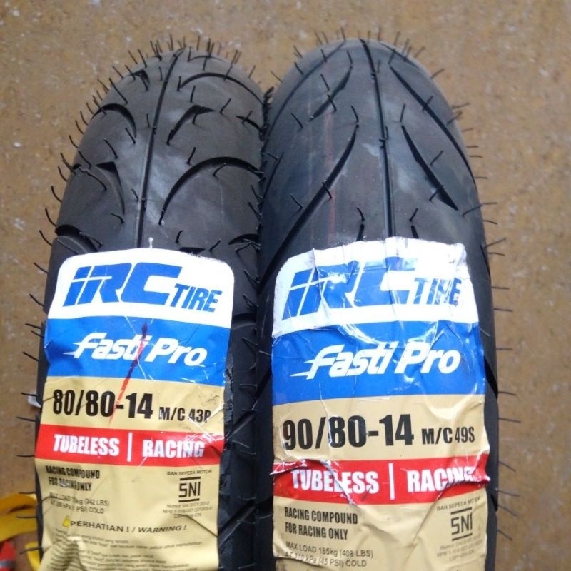 Paket Sepasang Satuan Ban Tubles IRC FASTI Pro 2 Ban 90/80 80/80 - 14 Ban Motor Racing Soft Compound