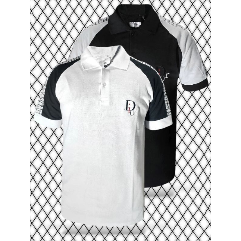 Baju Kaos Krah pria DIOR logo bordir bagian bahu sablon plastisol//t-shirt polo Motif reglan simple 