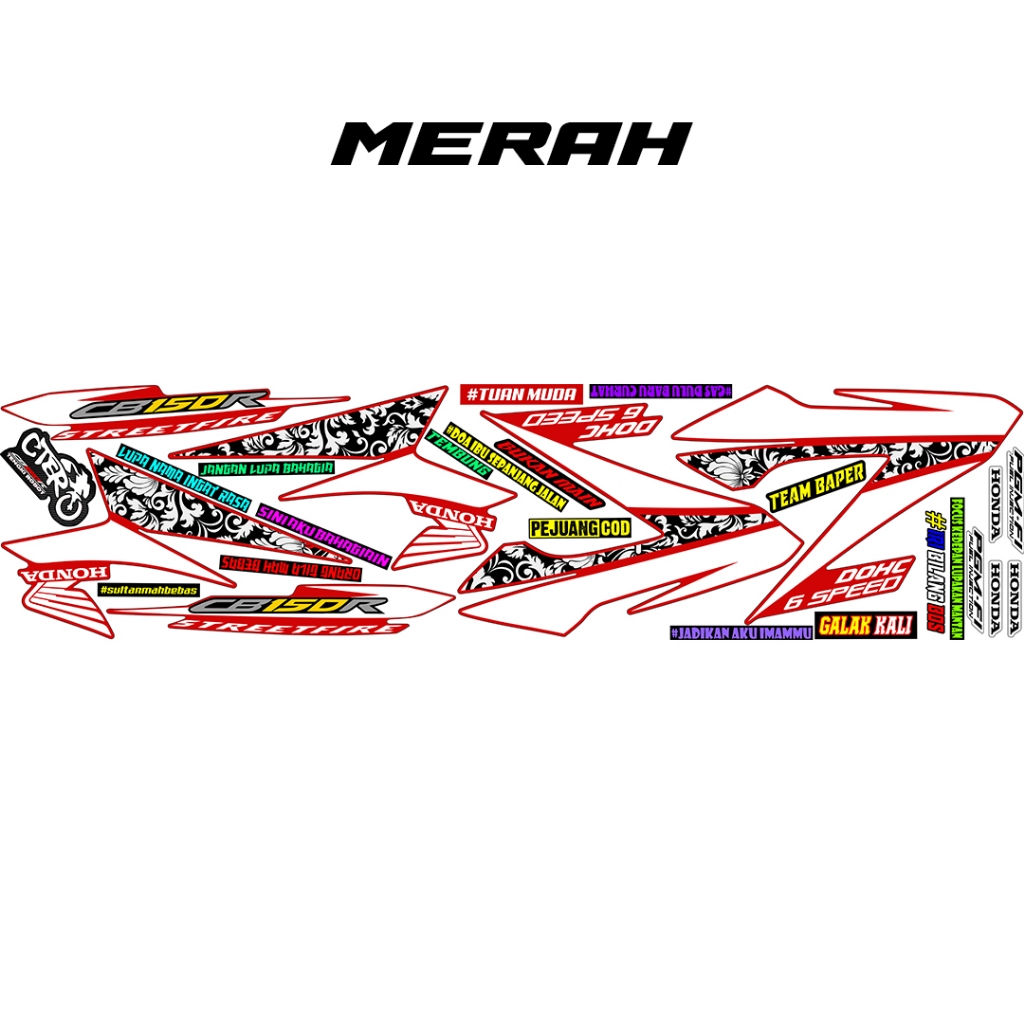 Stiker Striping honda cb old 2014 hologram motif bunga