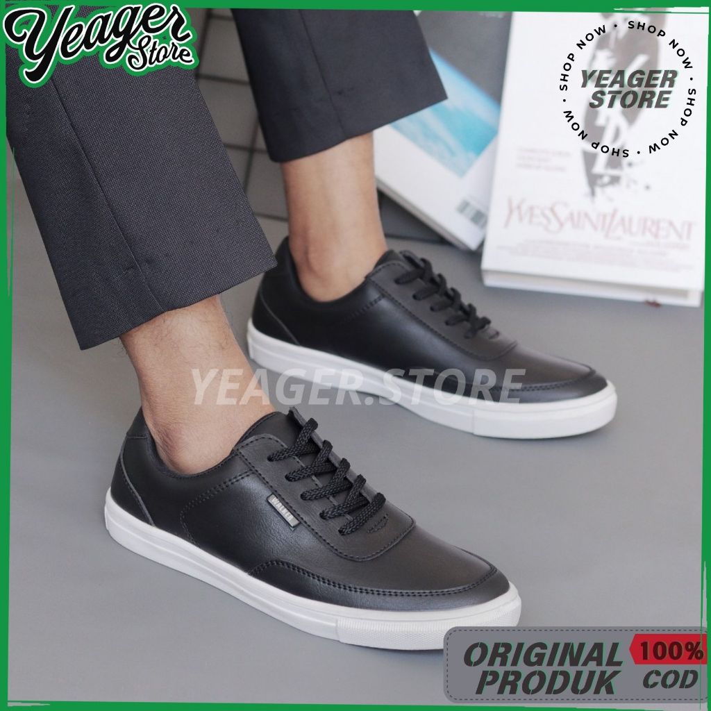 YEAGER - Sepatu Sneakers Pria Casual Bark Black White Series