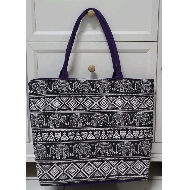tas Tote bag wanita motif gajah tas thailand shoping bag