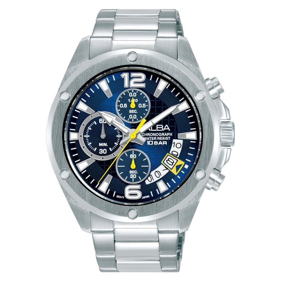 Jam Tangan Alba AM3987X1 Chronograph Pria Stainless Steel 43mm Biru