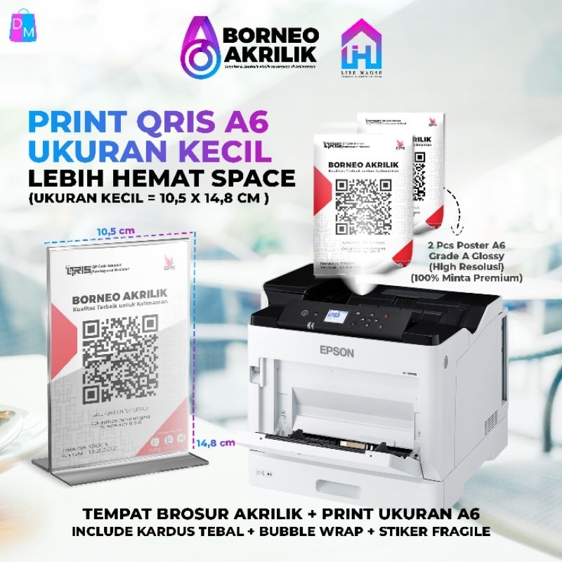 AKRILIK STAND A6 + PRINT QRIS A6 WADAH BROSUR QRIS A6 PERCETAKAN  DIGITAL PRINTING PERCETAKAN ONLINE