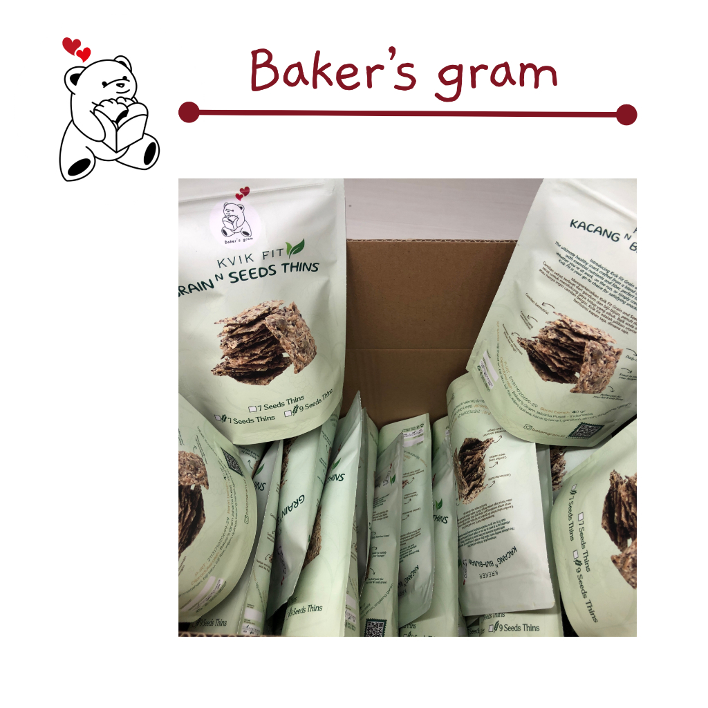 

Baker’s Gram | Kvik Fit Grain n Seeds Thins | harga 1 - 5 karton | 1 karton = 24 pouch @40gr | Healthy Snack