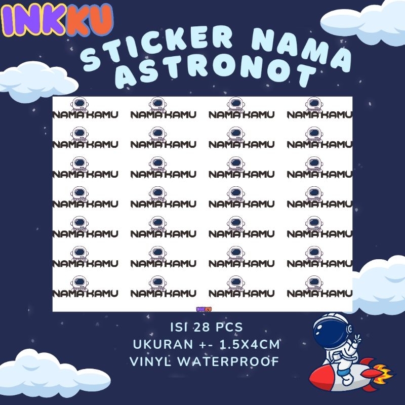 Sticker nama Astronot/ label nama Astronot/ sticker murah/ label nama murah/ label nama lucu/ sticke