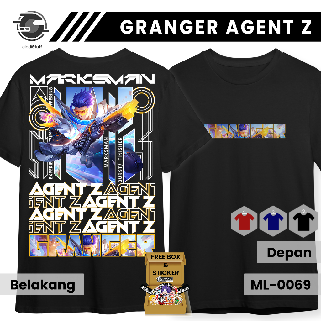 Kaos MLBB GRANGER COLLECTOR Agent Z Lengan Pendek Hitam Combed 24S Mobile Legeds ML