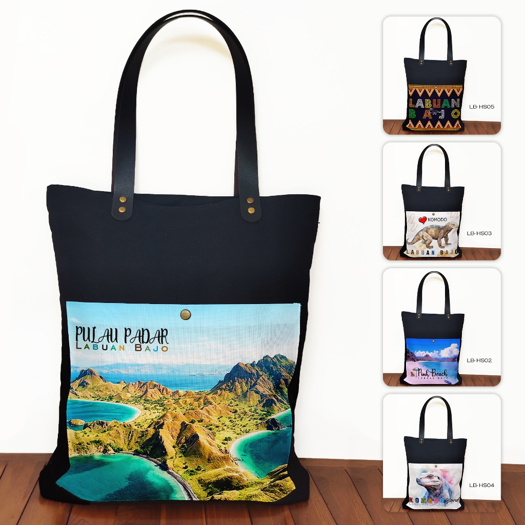 Totebag Canvas Hitam Saku Oleh Oleh Labuan Bajo Tas Souvenir Labuan Bajo