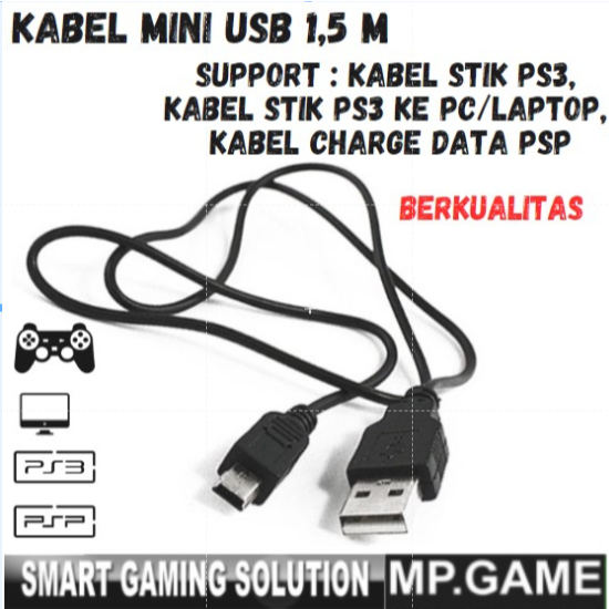 Kabel charger mini usb biru 1,5 Meter bisa untuk transfer data ke PC dan charger Stik PS3 PC Laptop 