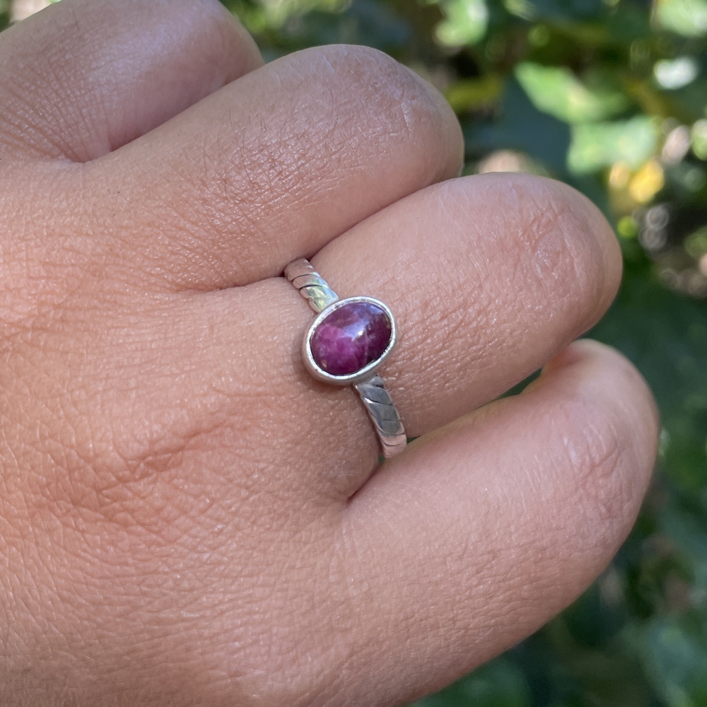 Cincin Ring Perak Silver Bali Asli 925 Polos Tali Air lilit Batu Merah Lepidolite Wanita Keren Elega