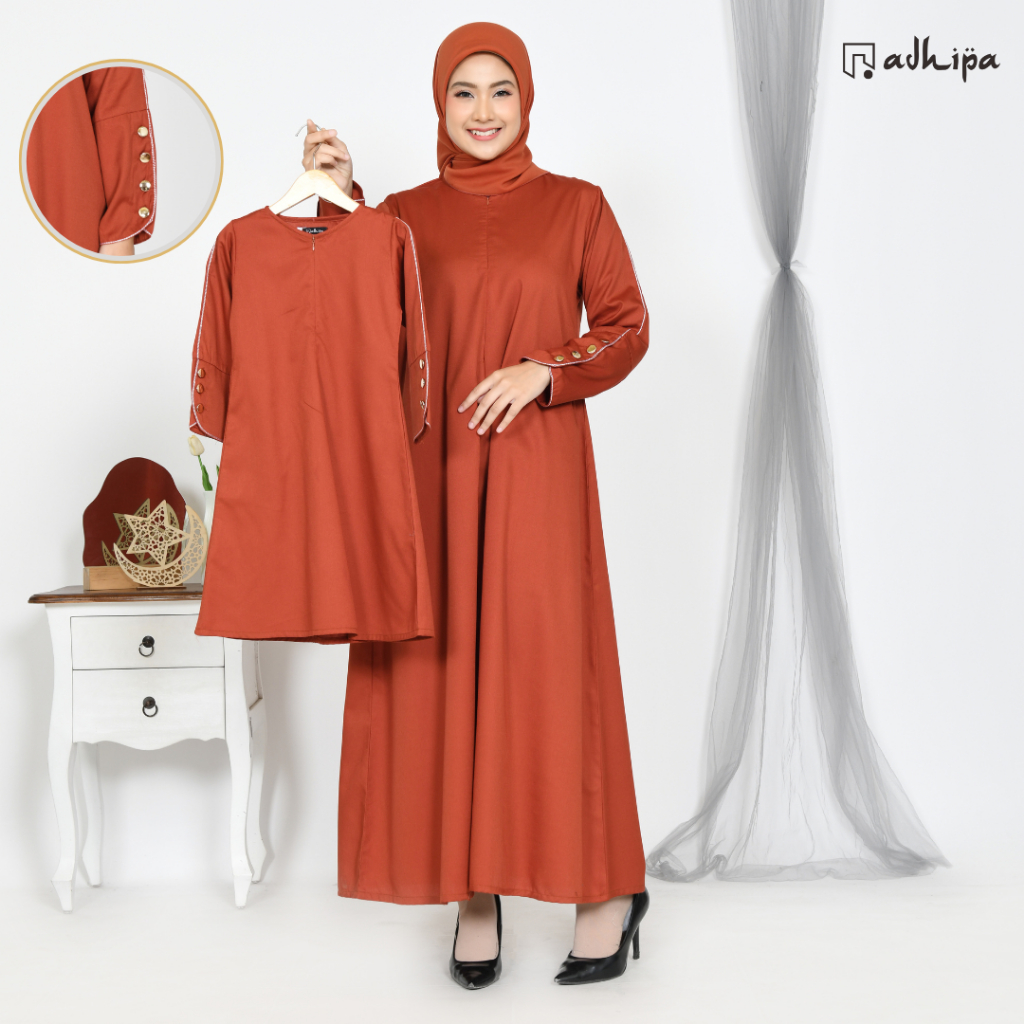 Adhipa Sarimbit Keluarga / Baju Couple Keluarga Gamis Abaya  Teracotta