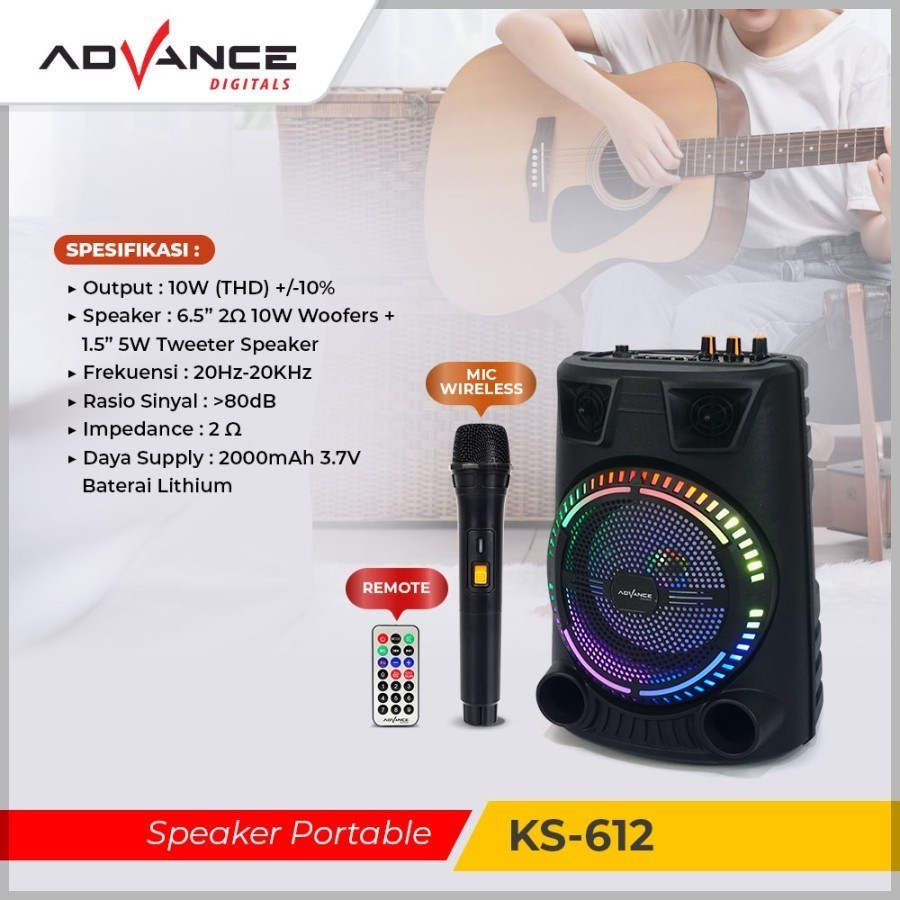 ADVANCE SPEAKER PORTABLE KARAOKE 6.5 INCH BLUETOOTH KS-612 BONUS MICROPHONE BATAM