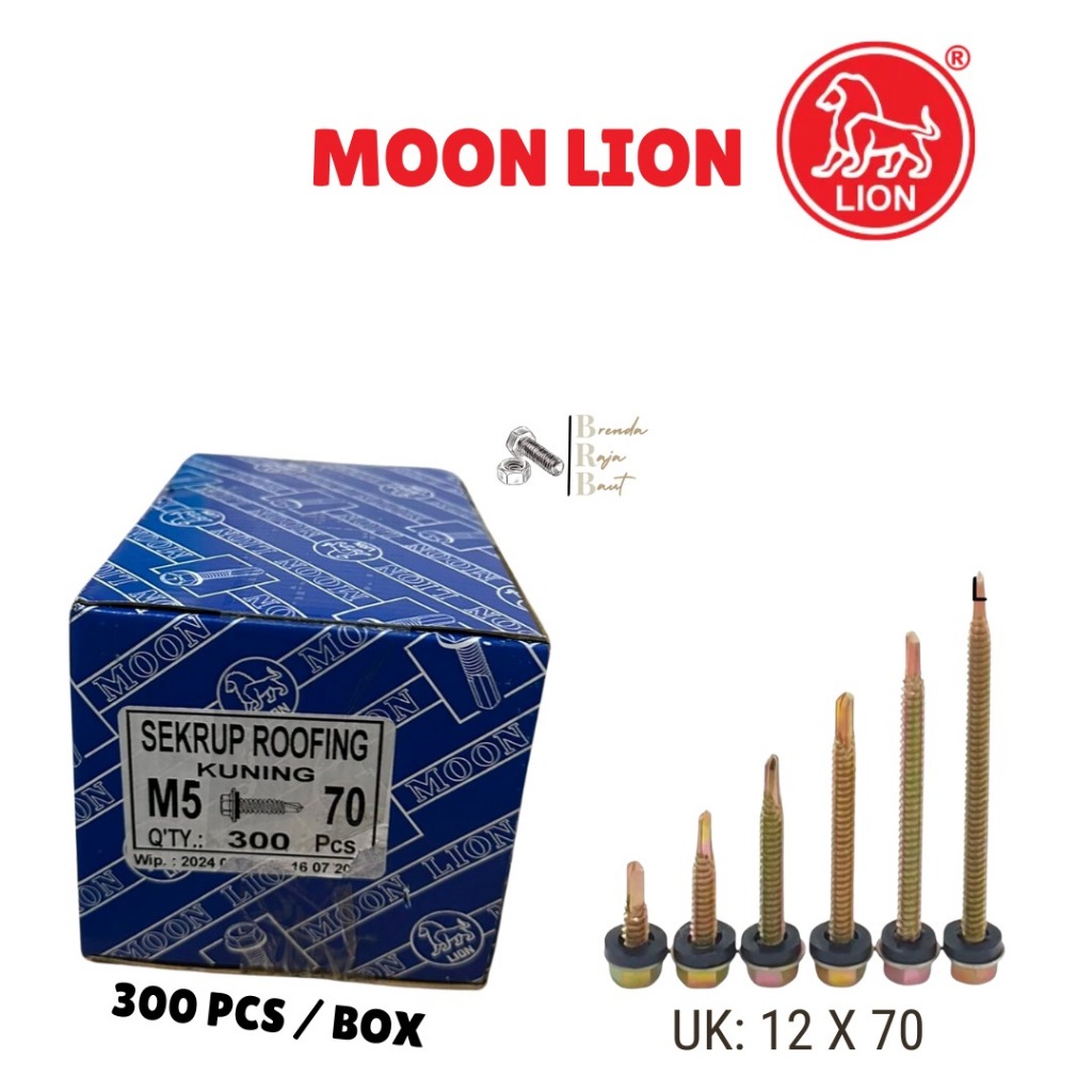 Baut Roofing KUNING 12X70 / Baut Drilling Moon Lion Baja Ringan / Skrup Roofing baja Ringan [BRB]