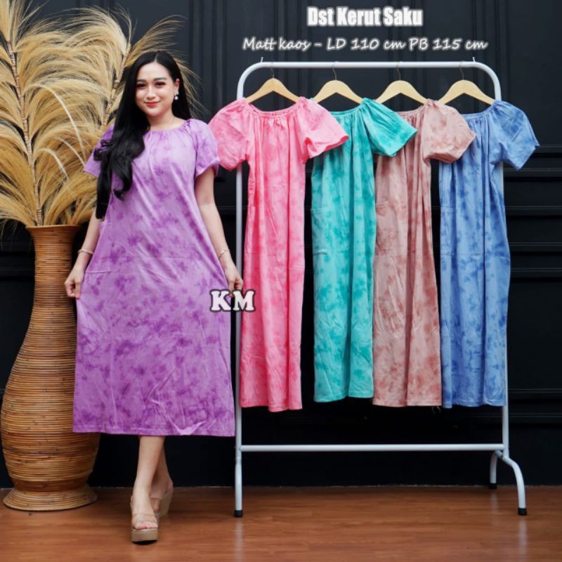 Art99_Batik Daster kerut dada terbaru 2024 pinggang kekinian lengan pendek termurah viral tiktok wan
