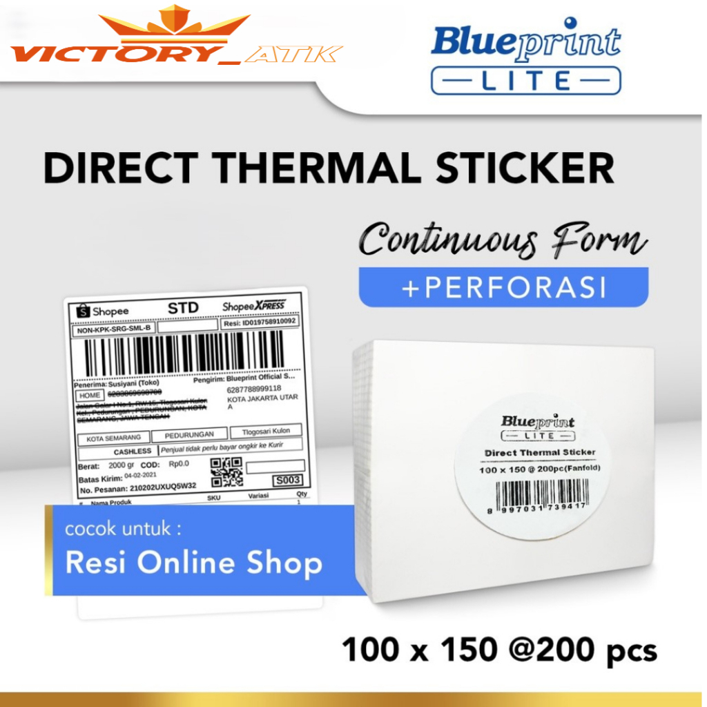 

Direct Thermal 100x150 Kertas Label Pengiriman BLUEPRINT Lite 100 x 150 mm 200Pcs CF
