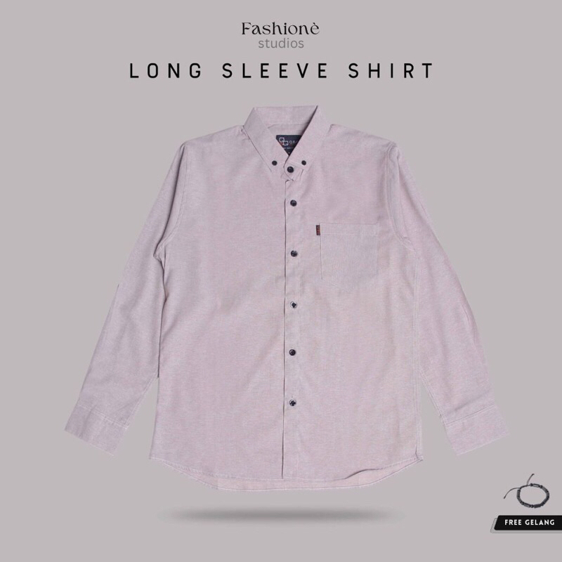 Kemeja Polos Pria Lengan Panjang Hem Slimfit Bahan Oxford Klambi Cowok Warna Krem Cream Premium