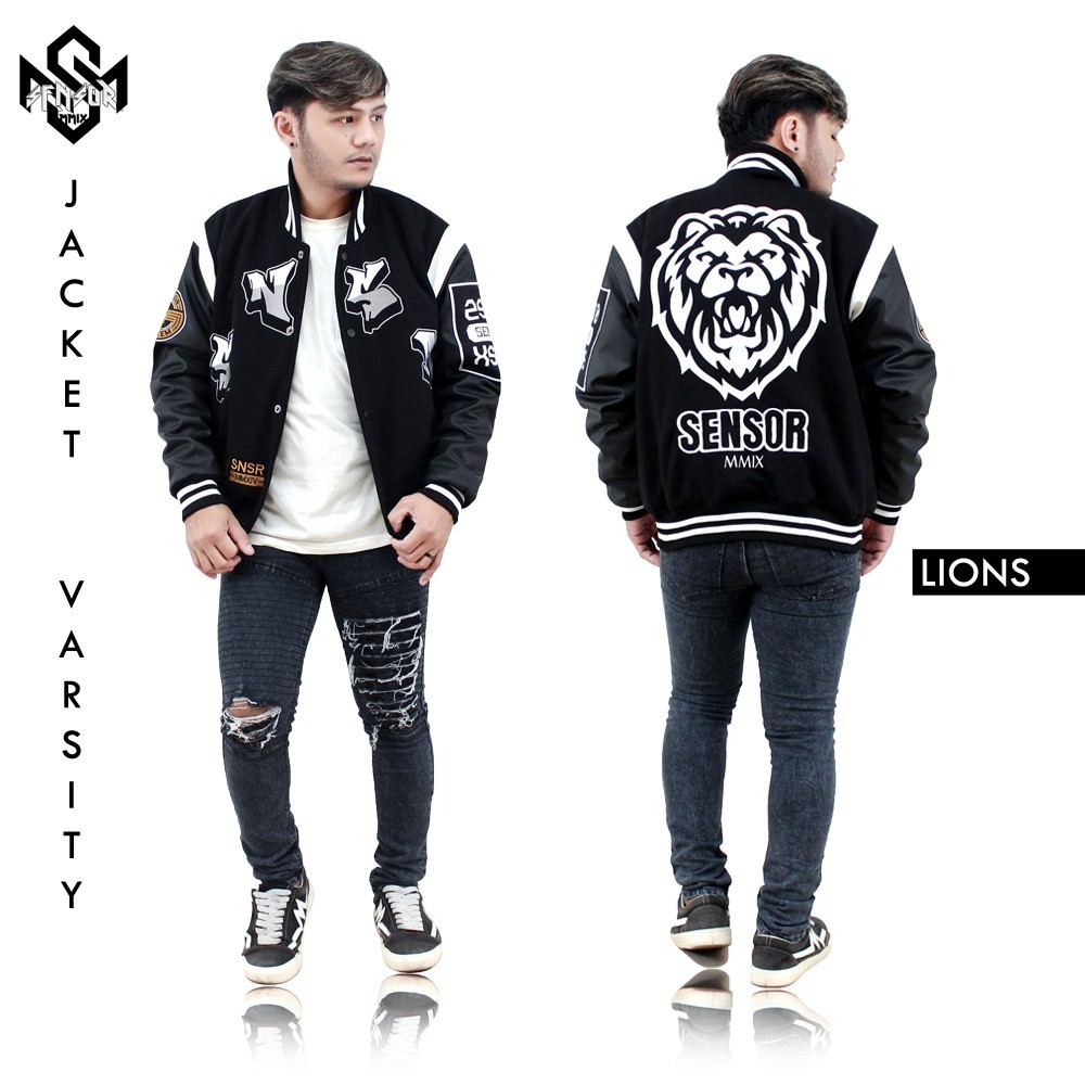 Jaket Bomber Varsity Gambar Flaece Pria