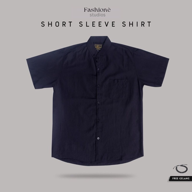 Kemeja Hitam Pria Lengan Pendek Polos Formal Hem Cowok Bahan Licin Klambi Laki Laki Kelambi Premium