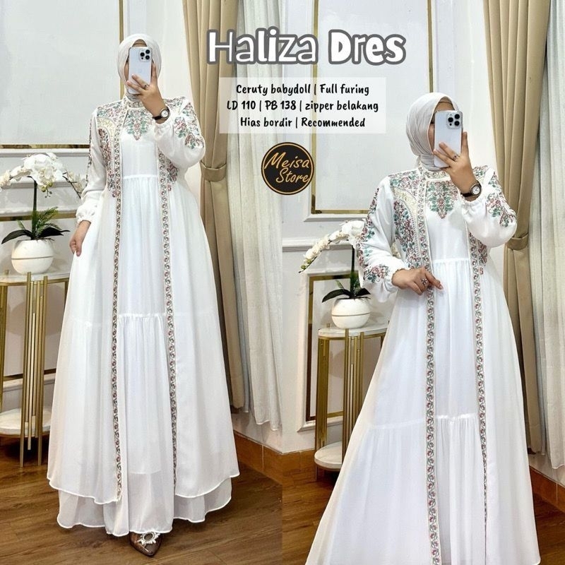 Haliza dress putih baju gamis wanita muslim terbaru gamis putih polos
