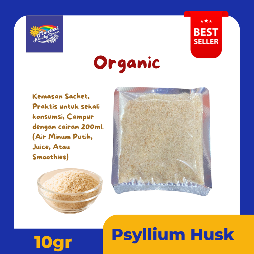 

Psyllium Husk Organik 10gram Kemasan SACHET ( Flakes / Kasar & Powder / Bubuk ) 10 gram