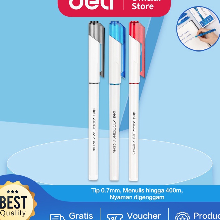 

PROMO AWAL TAHUN Deli Ballpoint Pen Bolpoin Pulpen 7mm Tinta Hitam Biru Merah Isi 12 pcs Penulisan Halus EQ23