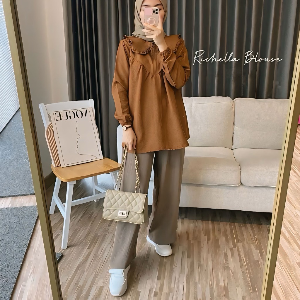 KAYMA BLOUSE CANTIK WANITA RICHELLA ATASAN POLOS CRINKLE AIRFLOW