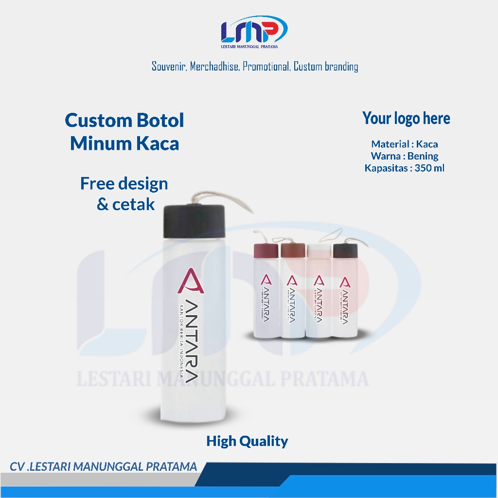 LMP LESTARI SOUVENIR - Merchandise Souvenir Custom Botol Minum Kaca Code#1026 | Souvenir Botol Minum