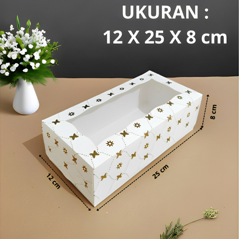 

(10 Pcs ) Box Dus Premium Kotak Kue Hampers Cake Roti Cookies 25 cm x 12 cm x 8 cm Batik emas Ivory